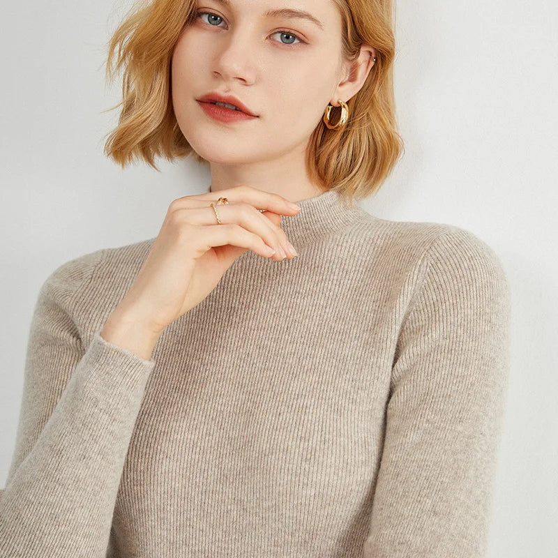 Cashmere sweater women Autumn and winter Half turtleneck cashmere jumpers knit female long sleeve Slim pullover Camel