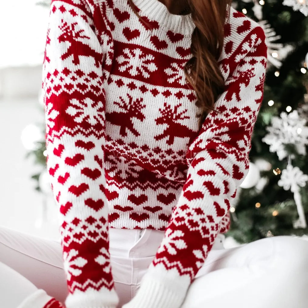 New Winter Christmas Women Sweaters Pullover Tops Casual Long Sleeve Print Knitted Sweater Women Clothes A
