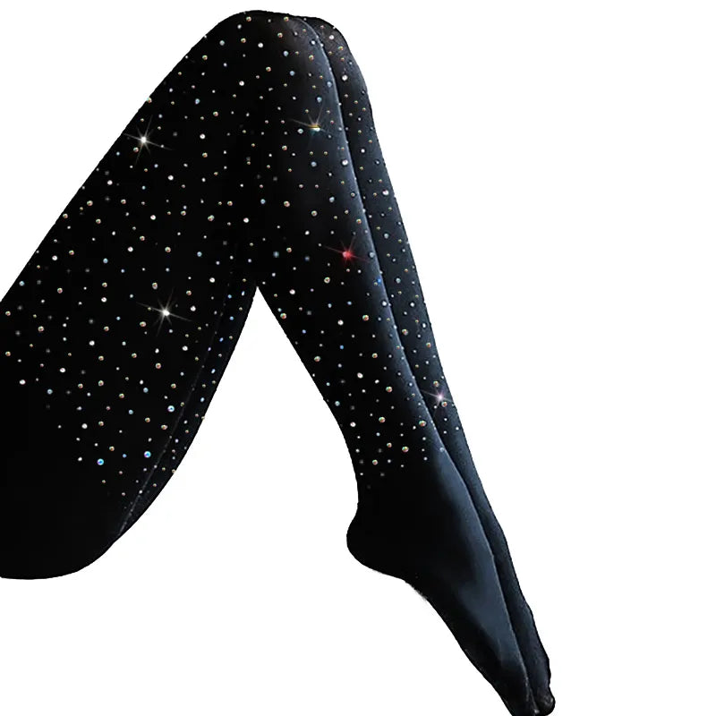 Sexy Women Plus Size Rhinestone Tights 100DEN Stretchy Bling Crystal AB Autumn Winter Diamond Thick Pantyhose Black