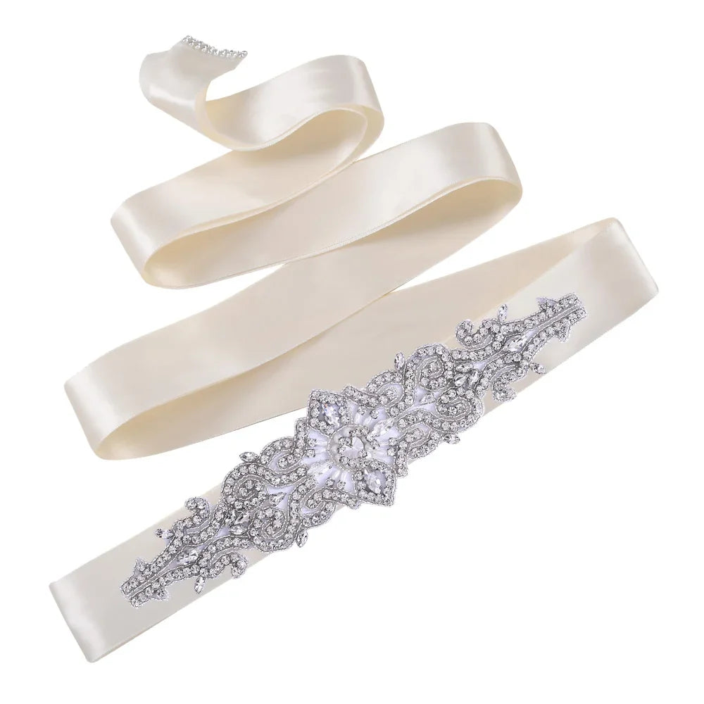 TOPQUEEN S26 Luxury Rhinestones Wedding Dresses Belt Women Crystal Applique Decoration Sparkly for Bride Waistband Bridal Sash Off White ribbon