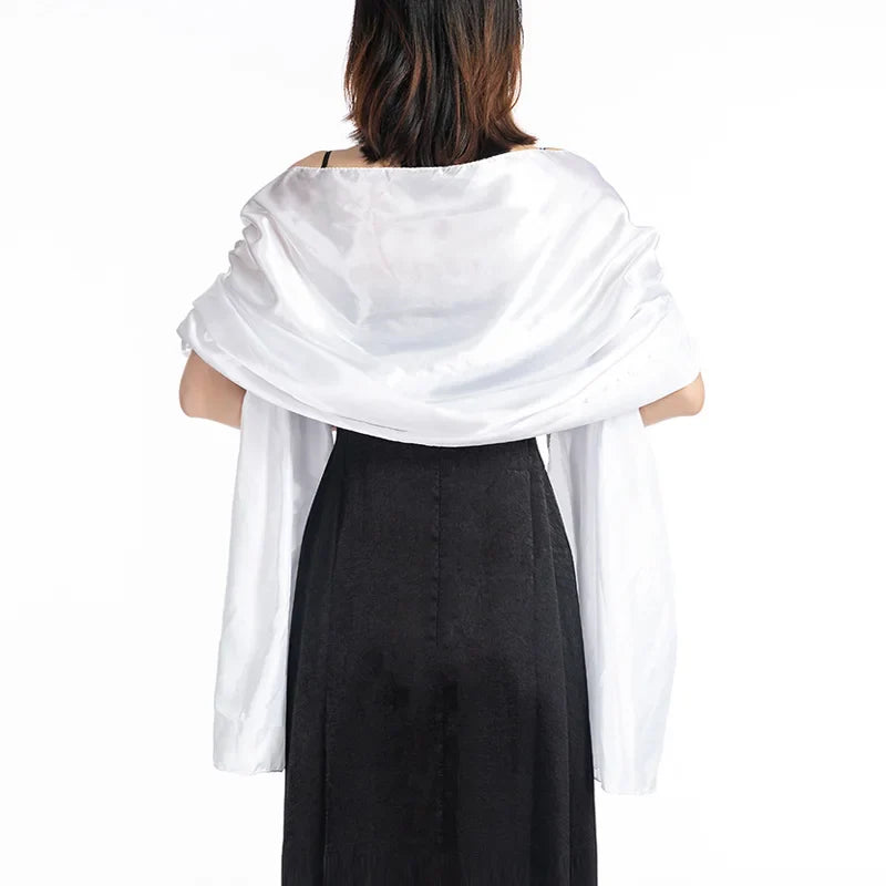 19 Colors Women Evening Wraps Shawls 240*70cm Satin Long Formal Wedding Party Ladies Bolero 2 Size Can Choose white