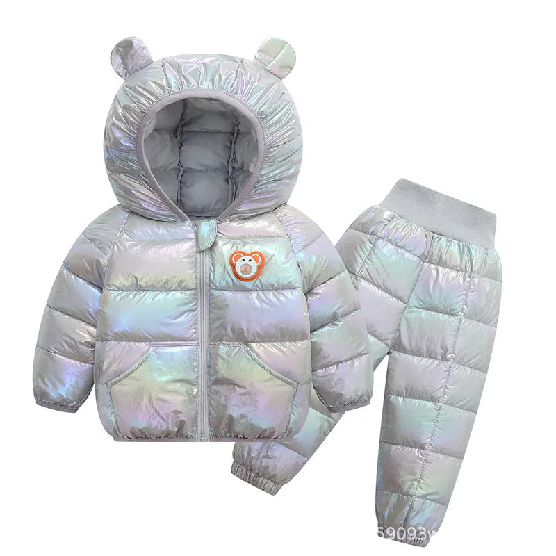 Toddler Baby Girls Boys Clothing Sets Winter Warm Down Jacket Clothes Sets Children Kids Snowsuit Coats Vest Pants Overalls as the picture 11