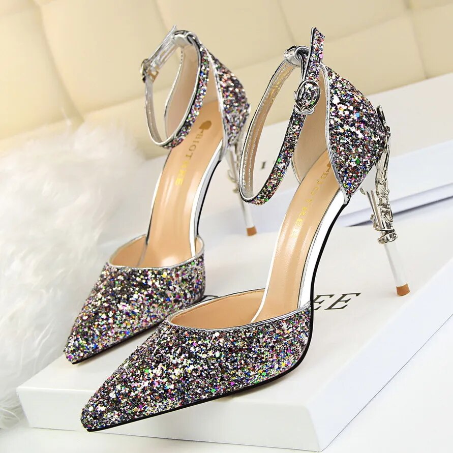 Shoes Heels 2024 New Woman Pumps Sequins High Heels Women Shoes Fashion Ladies Shoes Gold Sliver Stiletto Heels Sandals 238-A5-multicolor