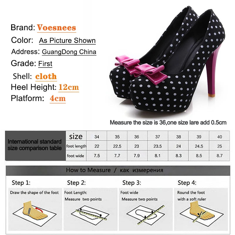 2021 Spring Autumn New Women's Pumps Sweet Bow Polka Dot High-Heeled Single Shoes Round Toe Thin Heels Plus Size Women Shoes