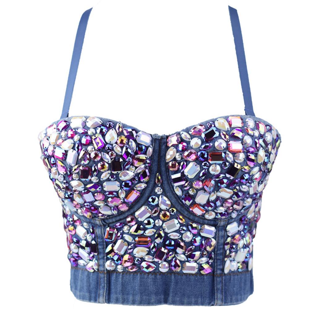 SXTHAENOO Gorgeous Rhinestone Pearl Pearl Corset Lingerie Wedding Bra Women Bra Cropped Camisole 4601