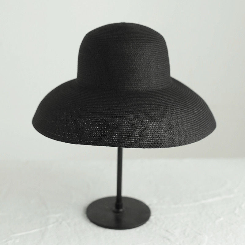 Summer hat new female sun hat folding beach hat big brim travel sunscreen Hepburn wind sun hat travel 2 55-58CM