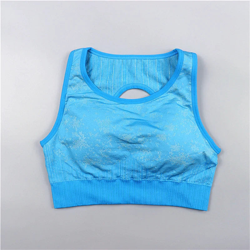 Rid Seamless Yoga Set Women 2pcs Two Piece Long Sleeve Crop Top T-Shirt Leggings Outfit Clothes Gym Wear Fitness Suit Sport Sets Blue Bra