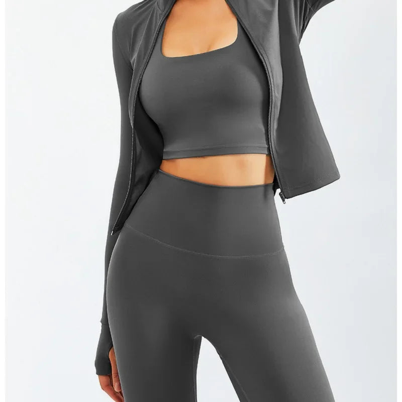 2/3PCS Sport Yoga Set Soft And Breathable High Waist Fitness Gym Suit Sportwear Women Set Workout Clothes For Women Tracksuit 3pcs Dark grey