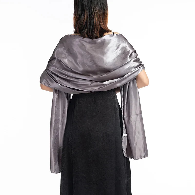 19 Colors Women Evening Wraps Shawls 240*70cm Satin Long Formal Wedding Party Ladies Bolero 2 Size Can Choose gray