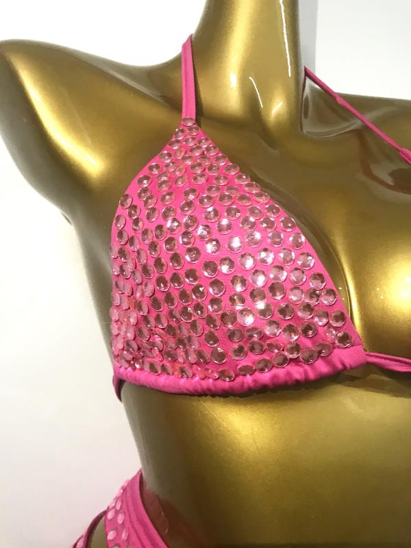 Shining Rhinestones Bra Hole Hollow Shorts Set Women Pink Crystal Bikini High Waist Pants Outfits Birthday Party Singer Costume