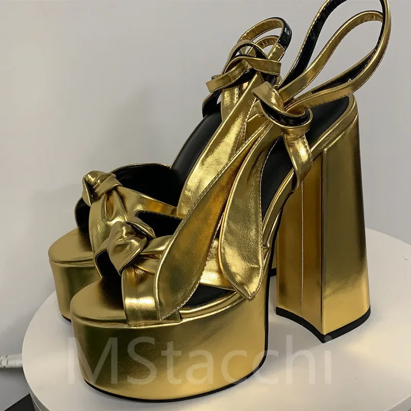 MStacchi Women's Sandals High Platfrom Chunky Heels Shoes Summer Peep Toe Ankle Strap High Heels Party Shoes Sandalia Feminina gold