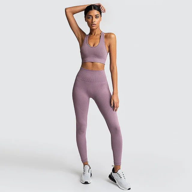 2pcs seamless hyperflex workout sport outfits for women sportswear athletic clothes gym Long Sleeve Crop Top High Waist Leggings purple1 set