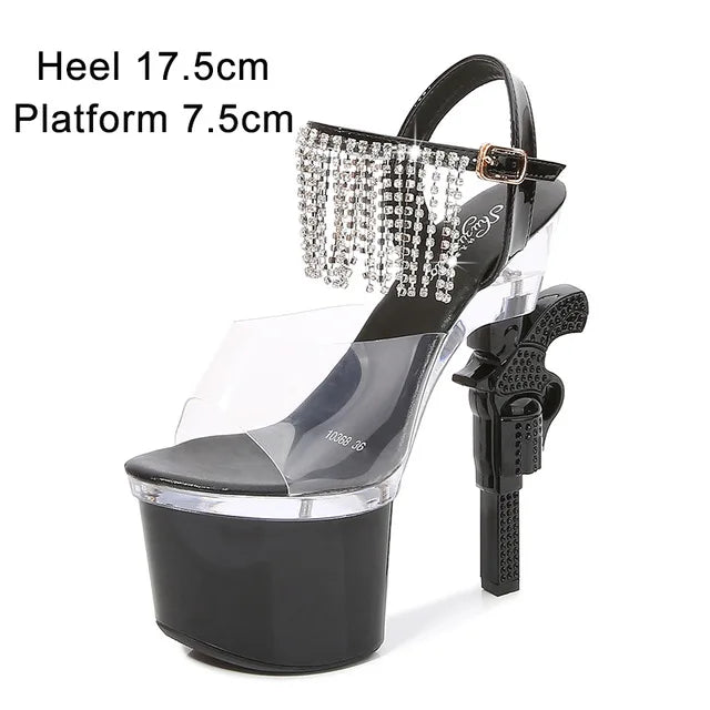 Fashion Super High Heels 17cm Women Shoes Platform Sandals Pistol Heel Red Wedding Shoes Female Model Show Sandal black