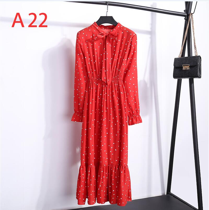 Plus Size Women's Clothing Long Sleeve Chiffon Shirt Dresses For Women Red Bow Floral Club Party Autumn Winter платье Woman