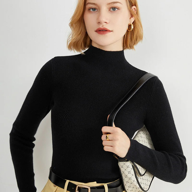 Cashmere sweater women Autumn and winter Half turtleneck cashmere jumpers knit female long sleeve Slim pullover black