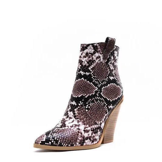 MStacchi Gold Snake Print Ankle Boots For Women Wedge High Heels Boots Woman Runway Design Chunky Heels Botas Mujer Western boot multicolor