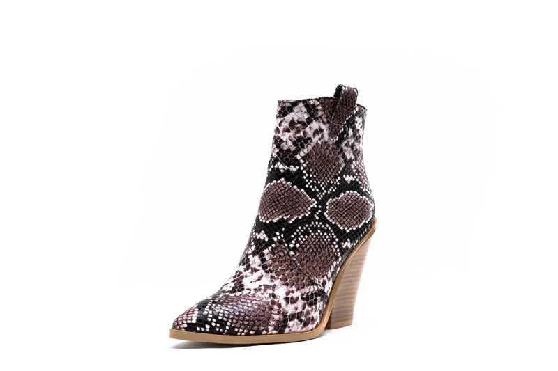 MStacchi Gold Snake Print Ankle Boots For Women Wedge High Heels Boots Woman Runway Design Chunky Heels Botas Mujer Western boot multicolor