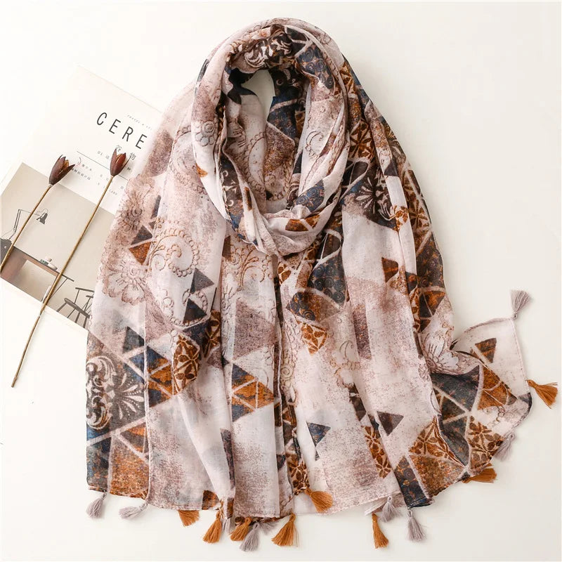 2023 Fashion Paisley Abstract Floral Tassel Viscose Shawl Scarf Lady Wrap Thin Pashmina Stole Muslim Hijab 180*90Cm 4