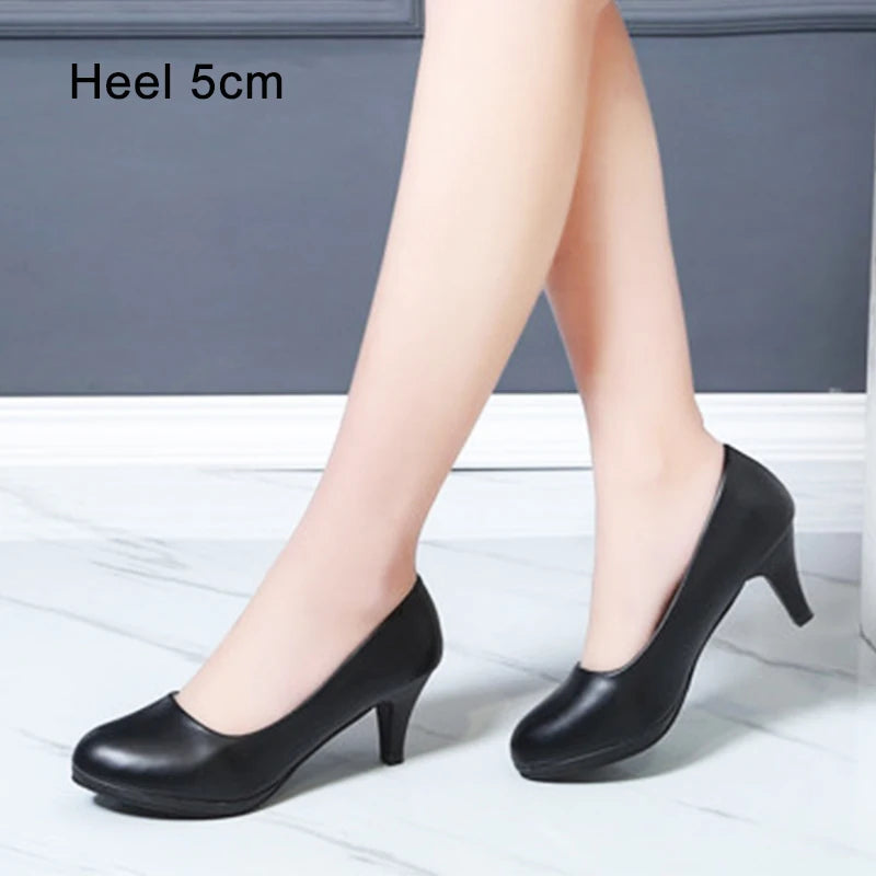 Voesnees Women Shoes Comfortable Formal Wear Black High Heels 3-5cm Professional Mid-heel Flight Attendant Etiquette Work Shoes black 3