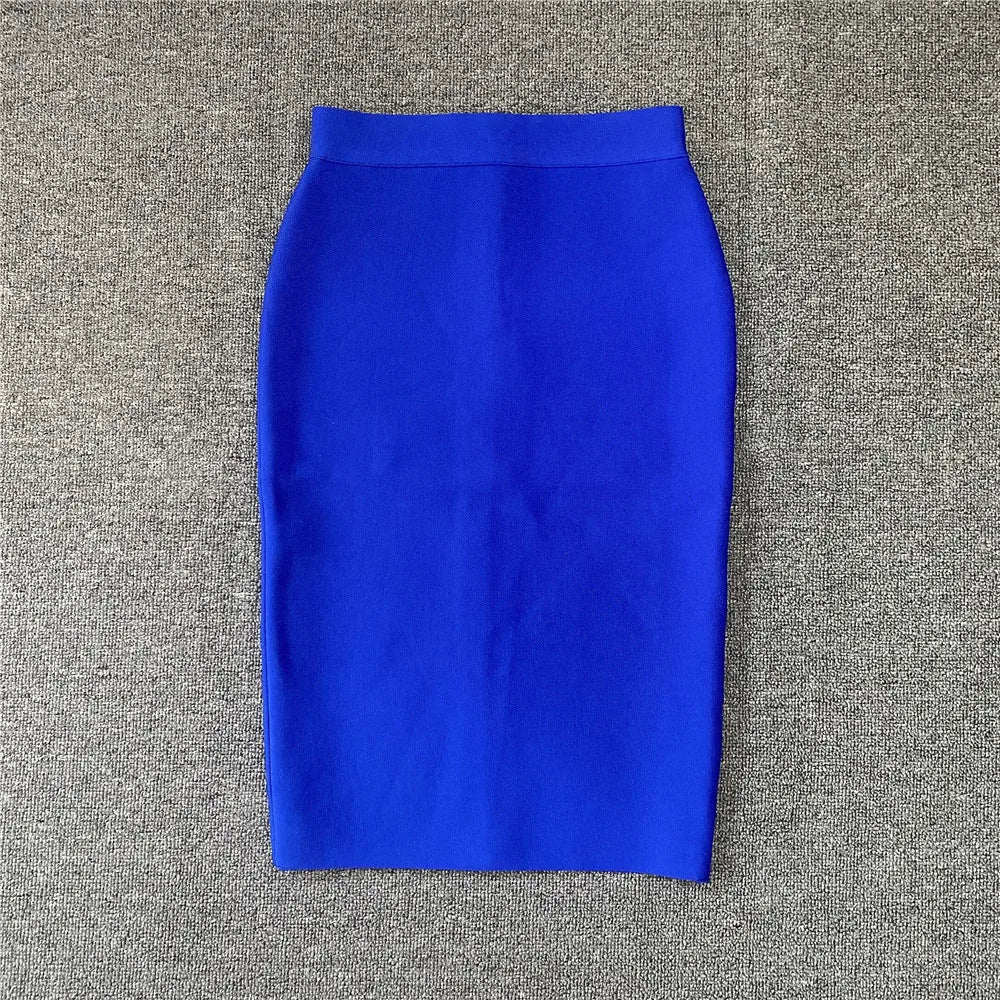 Women New Rayon Bandgae Skirt Elegant Pencil Skirt Celebrity Sexy Club Party Wear Vintage Vestios Blue