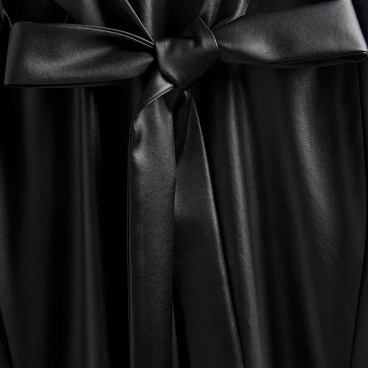 Spring Black Extra Long Faux Leather Tank Dress Autumn Elegant Stylish Backless Maxi Dresses for Women Clothing 2021