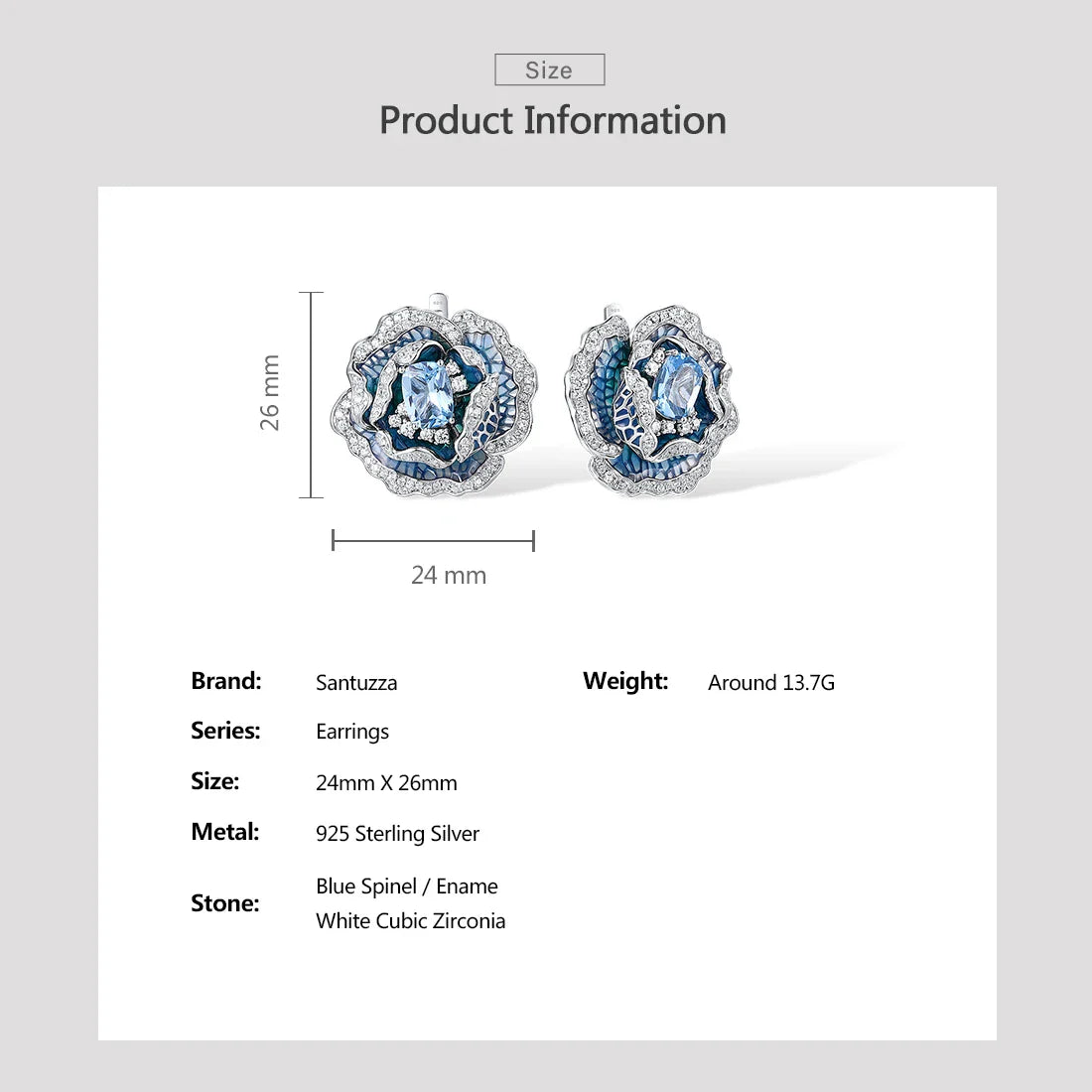 SANTUZZA 925 Sterling Silver Earrings For Women Blue Spinel White CZ Blooming Flower Elegant Party Fine Jewelry Handmade Enamel
