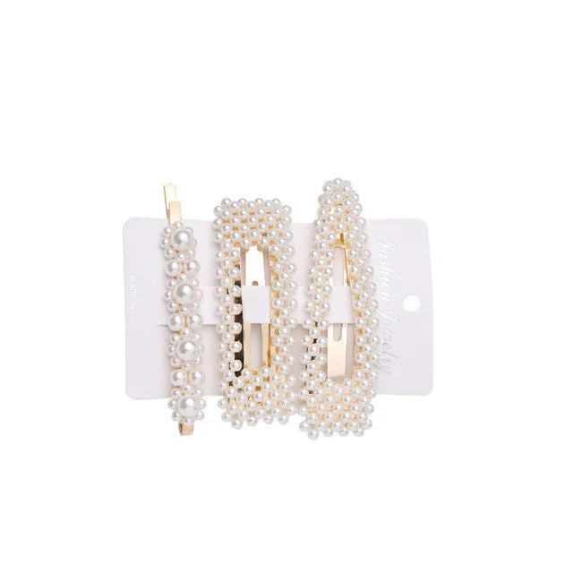 5Pcs/Set Fashion Pearl Hair Clip Snap Button Hair Pins for Women Sweet Pearl Hairpin Hair Clips Jewelry Lady Barrette Stick 13 Gold color