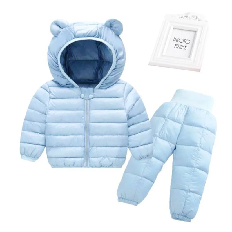 Toddler Baby Girls Boys Clothing Sets Winter Warm Down Jacket Clothes Sets Children Kids Snowsuit Coats Vest Pants Overalls as the picture 1