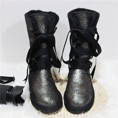 Waterproof High Boots Lace Up 2023 Woman Winter Snow Boots Women's Shoes Thick Plush Genuine Leather Winter Women's Snow Boots