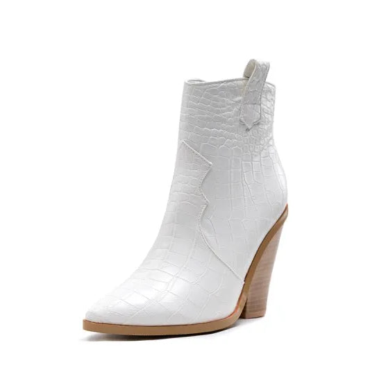 MStacchi Gold Snake Print Ankle Boots For Women Wedge High Heels Boots Woman Runway Design Chunky Heels Botas Mujer Western boot white