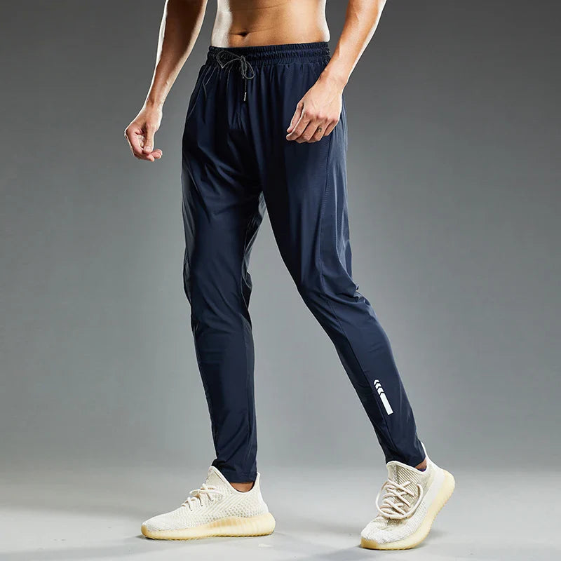 Summer Elastic Men Running Sport Pants Jogging Sweatpants Casual Outdoor Training Gym Fitness Trousers Blue