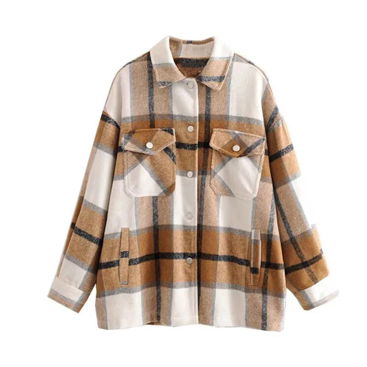 TEELYNN Long Sleeve Overshirt Women Coats 2024 Vintage Green Plaid Autumn Winter Warm Jacket Boho Casual Oversized Outwear Coat