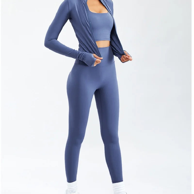 2/3PCS Sport Yoga Set Soft And Breathable High Waist Fitness Gym Suit Sportwear Women Set Workout Clothes For Women Tracksuit 3pcs Blue