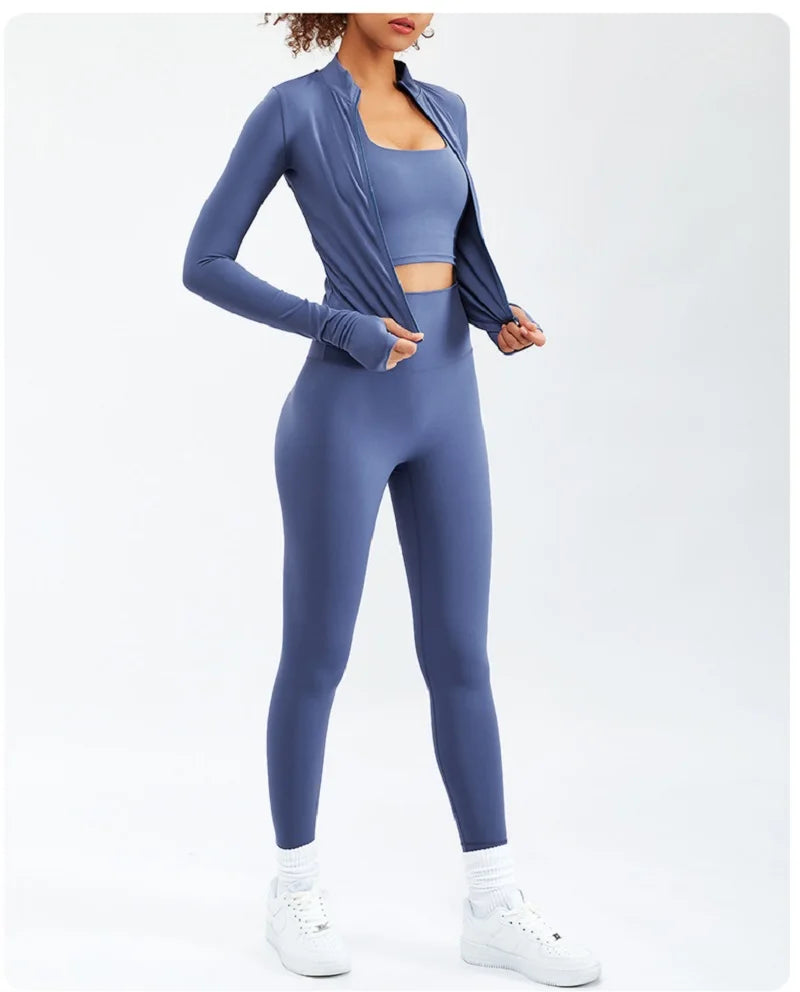 2/3PCS Sport Yoga Set Soft And Breathable High Waist Fitness Gym Suit Sportwear Women Set Workout Clothes For Women Tracksuit 3pcs Blue