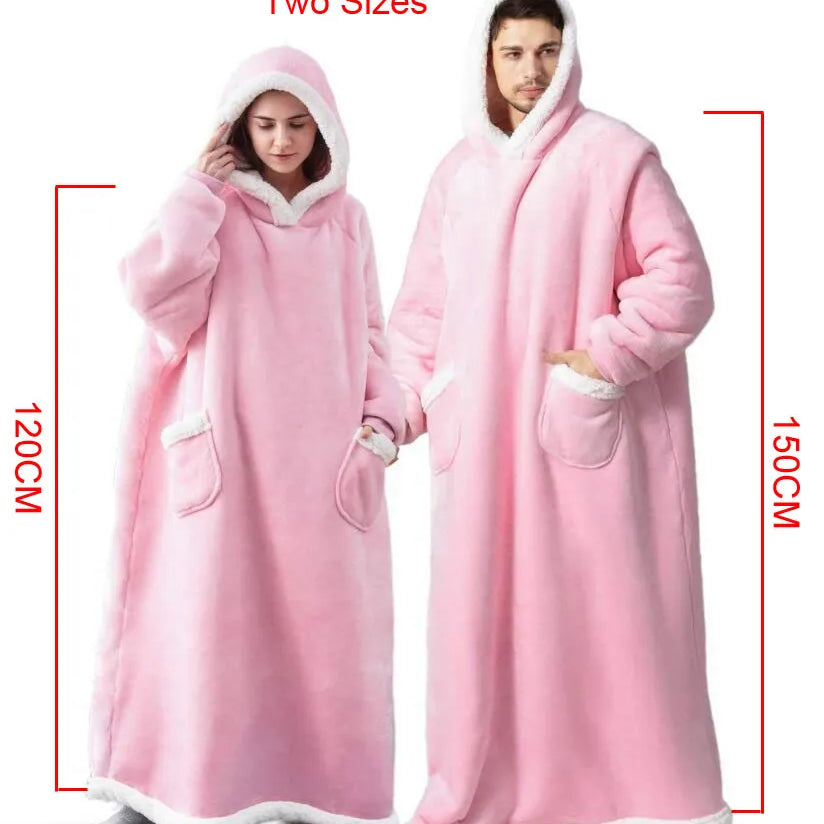 Super Long Flannel Blanket with Sleeves Winter Hoodies Sweatshirt Women Men Pullover Fleece Giant TV Blanket Oversized WF032