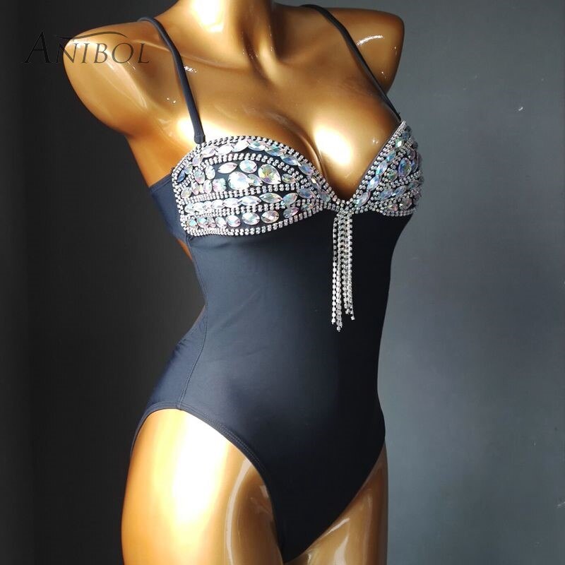 Sexy Backless Women Swimsuit Rhinestone One Piece Swimwear Luxury Crystal Diamond Female Bathing Suit Newest Monokini