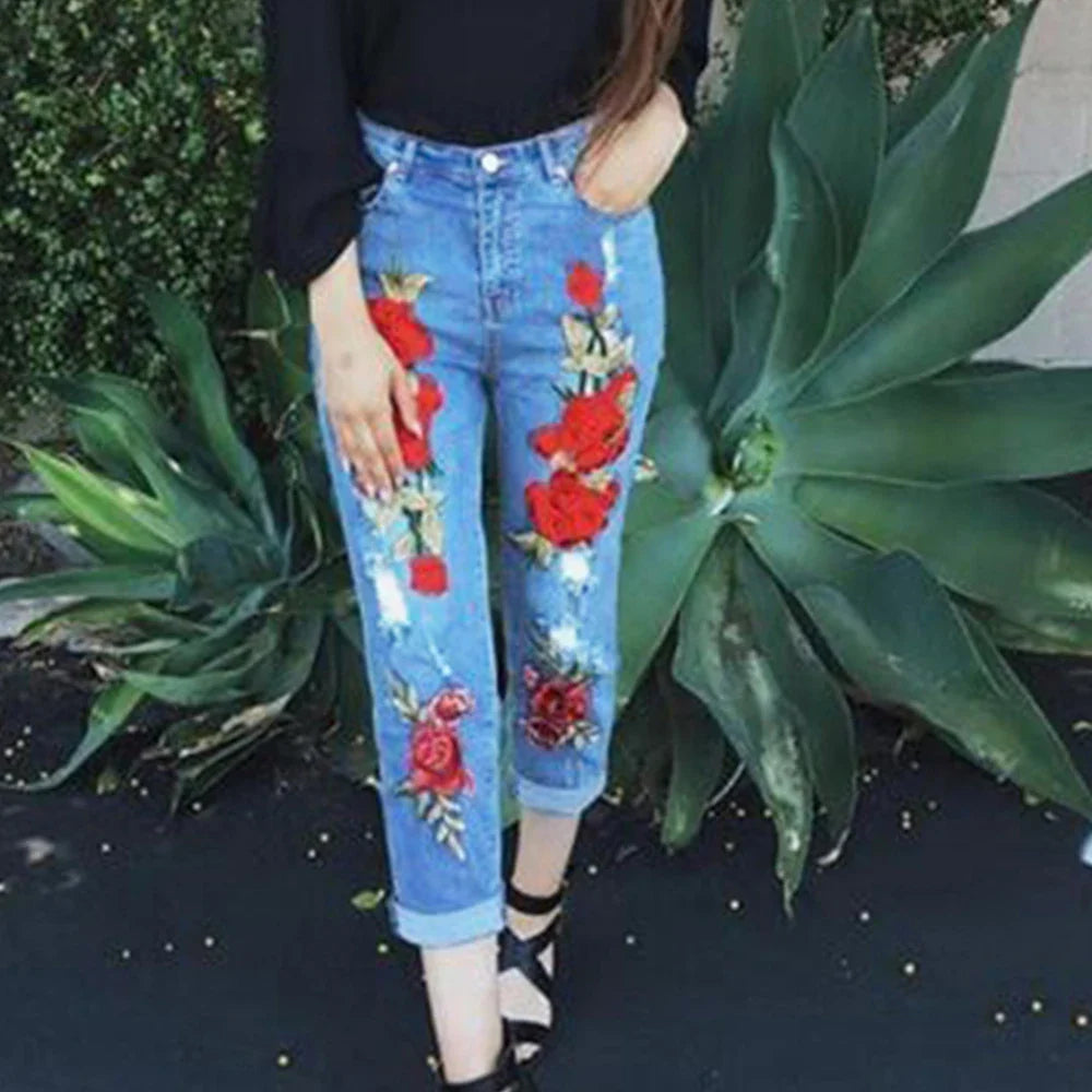 Sexy Embroidery fashion streetwear women mom jeans woman jean stacked pants boyfriend baggy jeans vintage clothes denim trousers