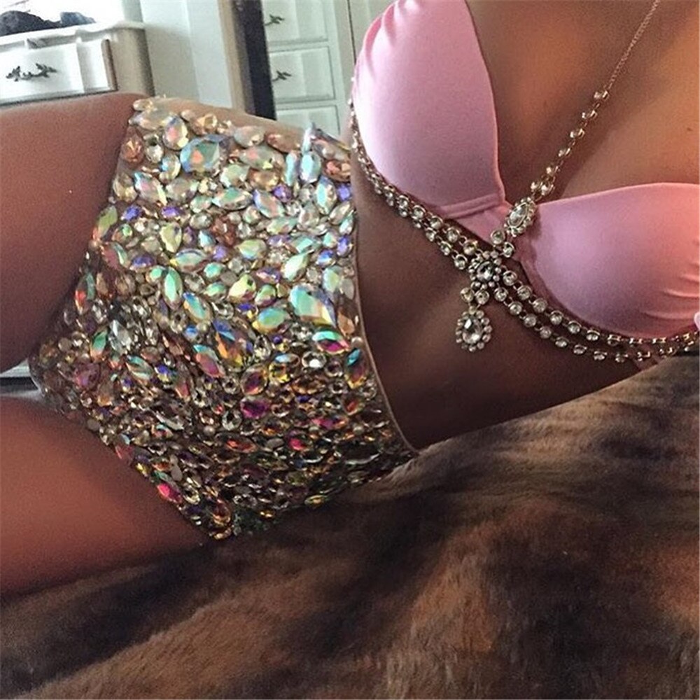 Sexy Push Up Bikini Luxury Rhinestone Diamond Swimsuit Hand Sewing Crystal Women's Swimwear Summer Beach Wear Biquini