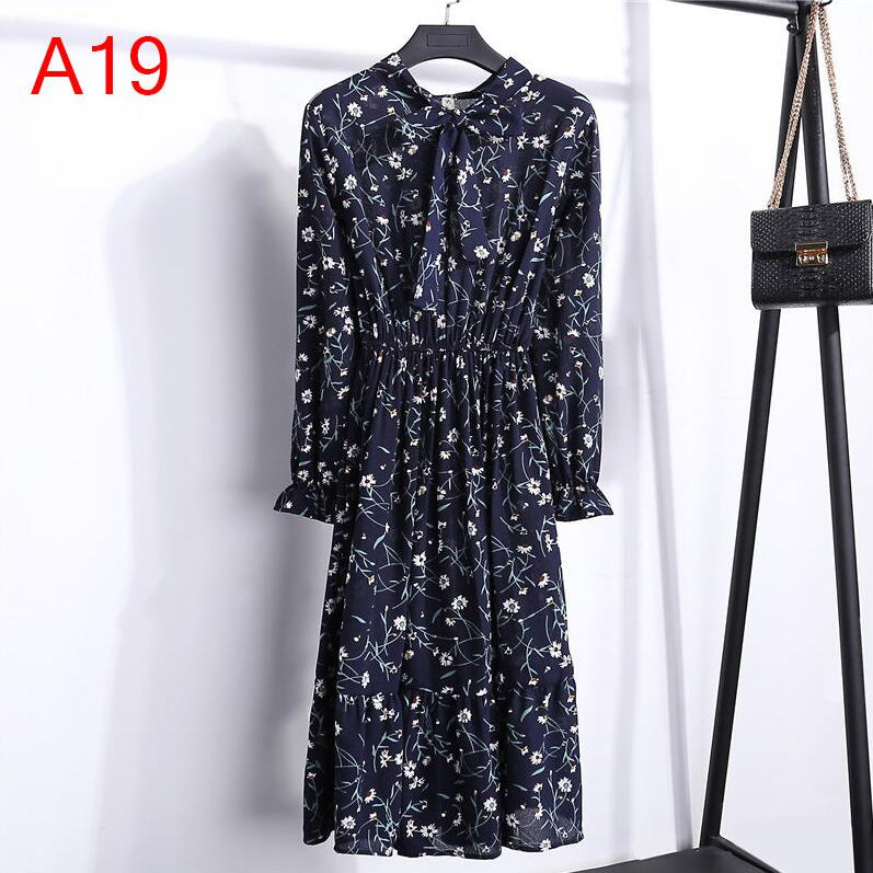Plus Size Women's Clothing Long Sleeve Chiffon Shirt Dresses For Women Red Bow Floral Club Party Autumn Winter платье Woman