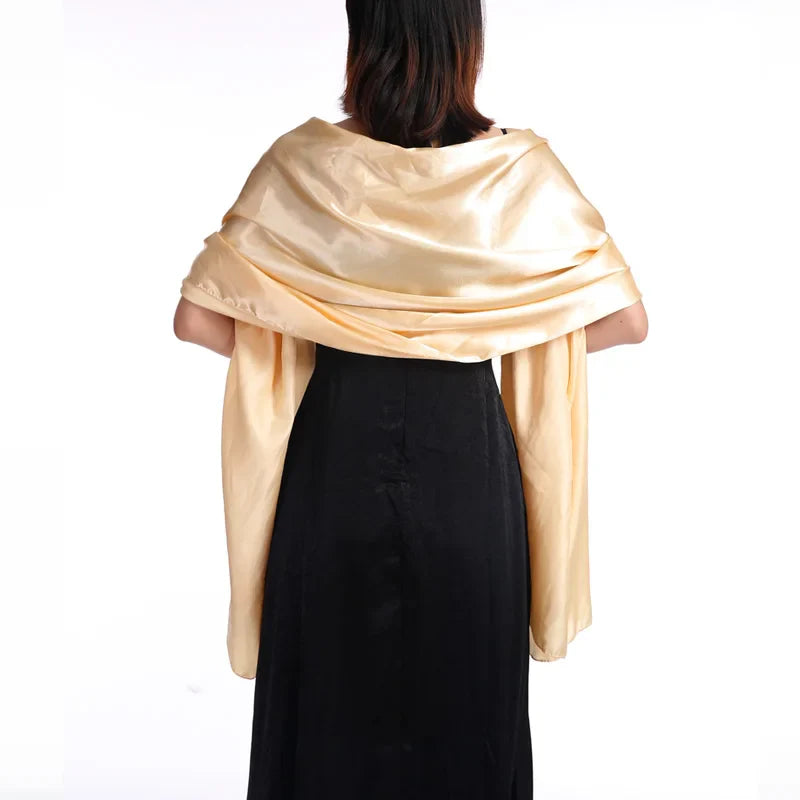 19 Colors Women Evening Wraps Shawls 240*70cm Satin Long Formal Wedding Party Ladies Bolero 2 Size Can Choose champagne