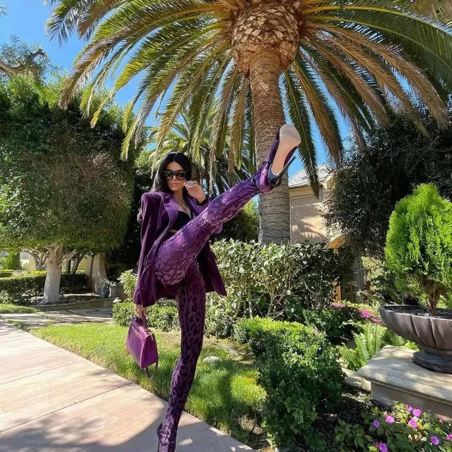 High Street Autumn New Purple Sexy Full Sleeves 2 Pieces Set Elegant Women Celebrity Party Fashion Wear