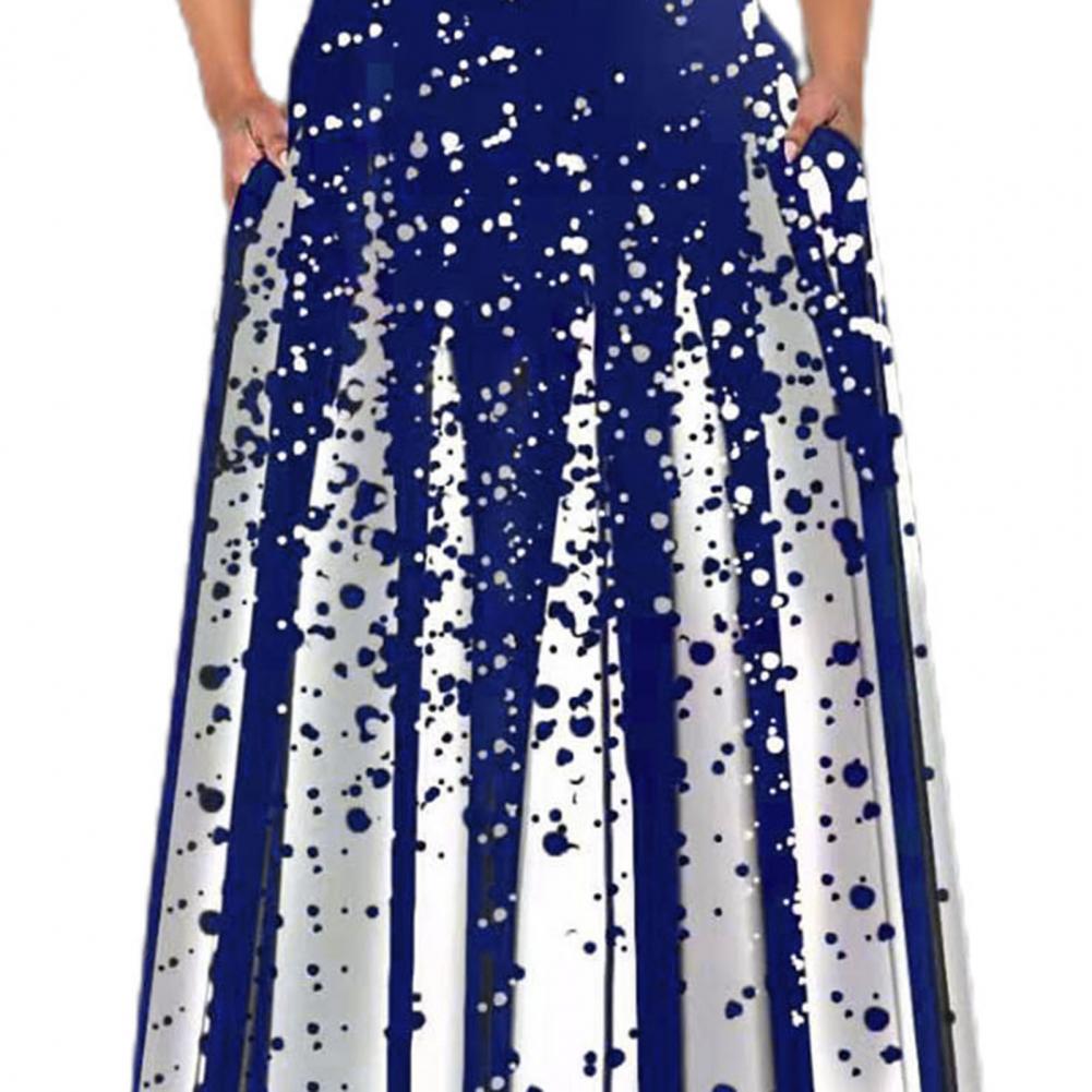 Summer Lady Pullover Dress - Dot Printing Round Neck Large Hem Dress Printing Half Sleeve Ankle-Length Dress Women