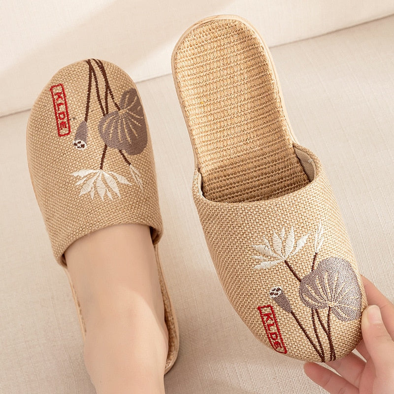Suihyung Summer Flax Slippers Women Men Casual Linen Slides Multi-Style Non-Slip EVA Home Flip Flops Indoor Shoes Female Sandals