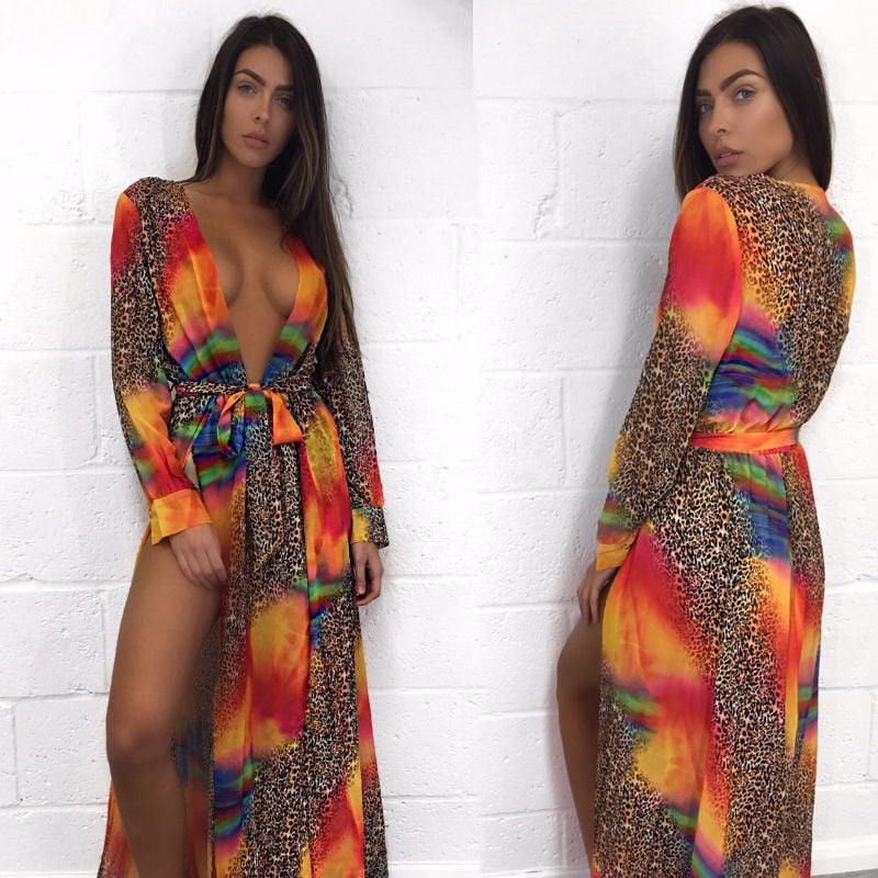 Sexy Print Floral Bikini Cover Up Women Beach Dress Beachwear Tunic Pareos Kaftan Robe Cover-up Bathing Suit Swimsuits