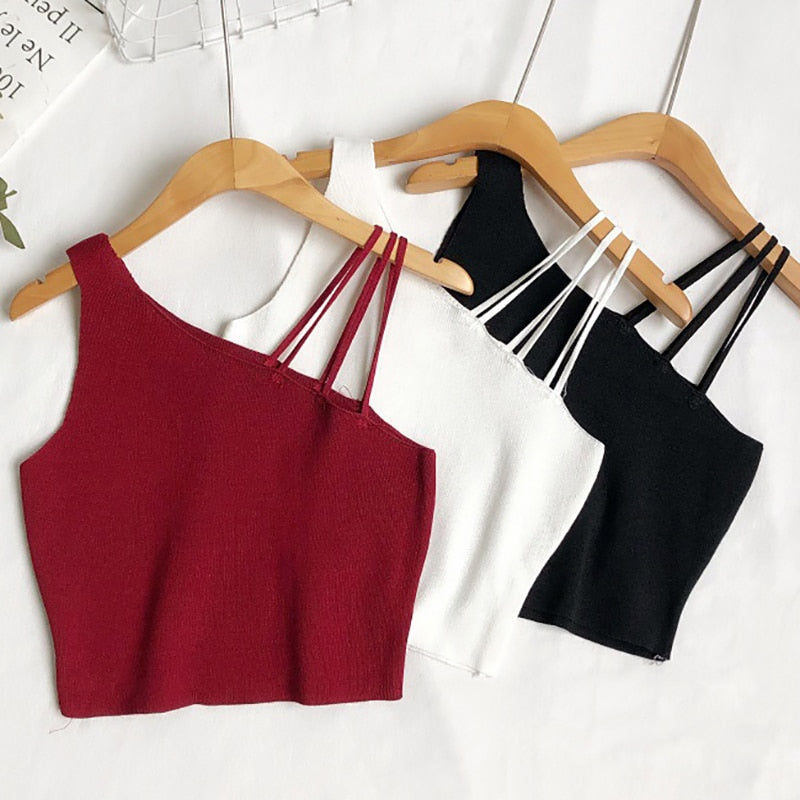 Heiar Women Plain Sexy Crop Tops Knitted Halter Tops Y2K Camisoles Off Shoulder Tube Tops Cute Candy Tops For Women 2024 Summer AMAIO