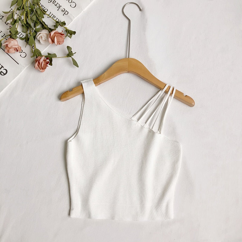 Heiar Women Plain Sexy Crop Tops Knitted Halter Tops Y2K Camisoles Off Shoulder Tube Tops Cute Candy Tops For Women 2024 Summer WHITE One Size