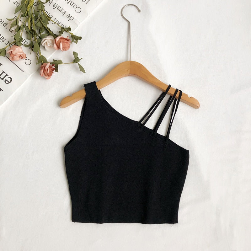 Heiar Women Plain Sexy Crop Tops Knitted Halter Tops Y2K Camisoles Off Shoulder Tube Tops Cute Candy Tops For Women 2024 Summer BLACK One Size