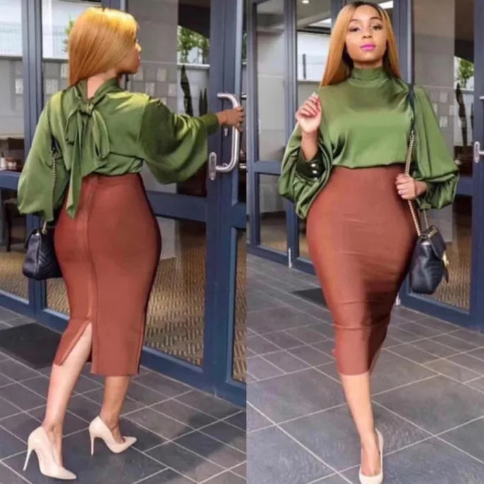 Women Candy Color Sexy Neon Green Brown Orange Yellow Knee Length Bandage Pencil Skirt 2020 Designer Skirt Faldas 78cm