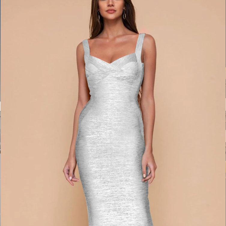 New Slip Gold Print Rayon Bandage Dress Foiling Sexy Celebrity Bodycon Cocktail Party Dress