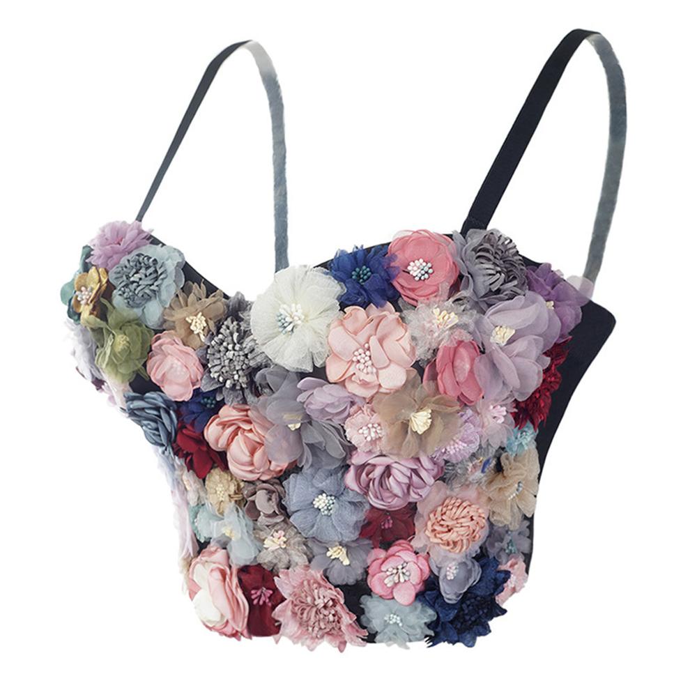Sexy & Charming Applique Floral Corselets Women's Bachelorette Bustier Bra Cropped Top Wedding Bralette Vest
